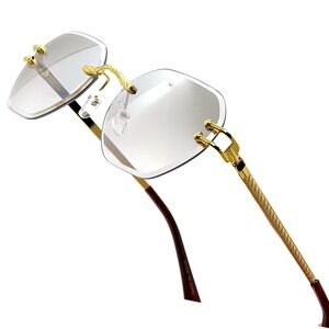 Sunglasses Clear Lens Rimless Gold Light Weight Retro Classic‎ Men Style Lentes